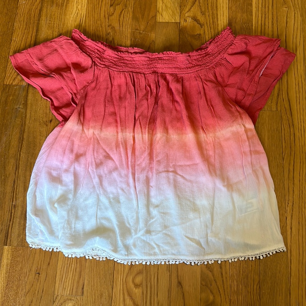 Short sleeve off the should ombré top